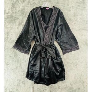Amoureuse‎ Matching Peignoir Set Womens 18/20 Black Short Chemise Nightie Robe